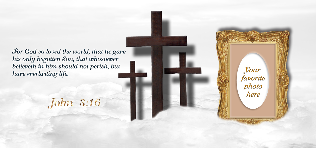 John 3-16 Clouds 3 Crosses White